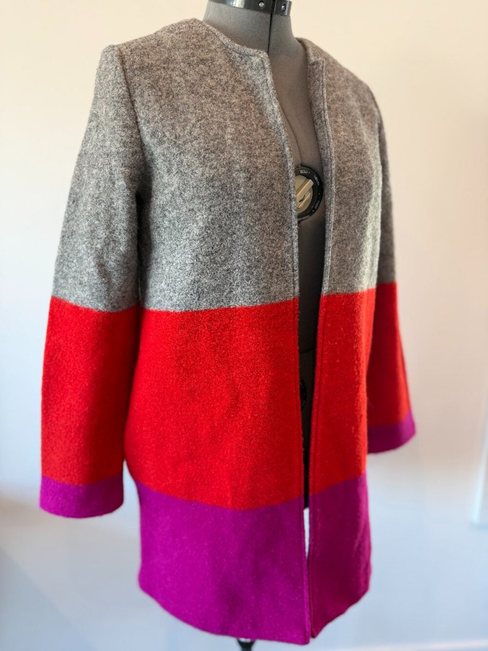 Max Studio Tricolour wool-blend coat with pockets
